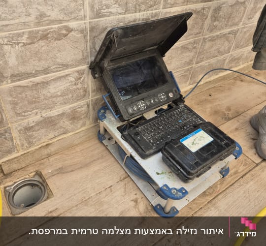 מכשיר איתור נזילות עם מסך ומקלדת על רצפה